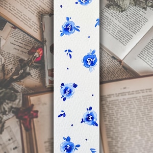 hand-painted watercolor bookmarks with blue flowers - thank you teacher - thank you nanny - end-of-year gift - thank you atsem