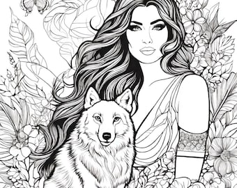 Animal Mandala Coloring Pages: Women & Wildlife Designs (Digital Download)