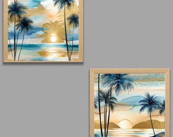 Set of 2 Ocean scape watercolor | Seascape | Digital art | Mesmerizing