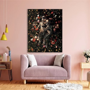 Nasa Astronauten Paar, Astronaut Liebe im Weltraum, Blumen und Astronauten, Astronaut Liebhaber, Sci-Fi Poster, Liebe im Weltraum, Moderne Kunst, Blumen Print