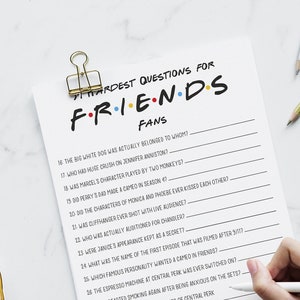 Friends Trivia Game, Friends Quiz game, friends theme birthday funny game, fillable + printable, INSTANT DOWNLOAD