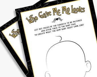 Who gave me my looks, Nightmare baby shower game, Halloween theme, gender neutral, draw the baby game, printable, Instant Download