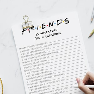 Friends Theme Trivia Game, Friends Quiz game, friends birthday | baby shower | bridal shower, game, fillable + printable, INSTANT DOWNLOAD