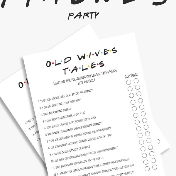 Old wives tales, baby shower game, friends theme, gender reveal, boy or girl, gender neutral, printable, INSTANT DOWNLOAD