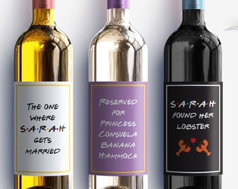 Editable Friends Bridal Shower Wine Labels, funny, wine bottle labels, Friends Theme bachelorette decor, DIY, printable, Instant Download