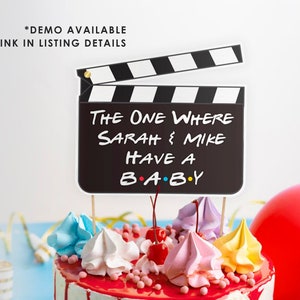 Friends Baby Shower Cake Topper, clapperboard shape, editable, personalized, printable, Instant Download