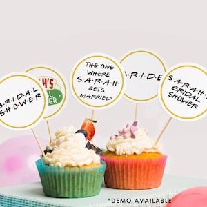 Friends Bridal Shower Cupcake Toppers, Friends Theme Bridal Party Decor, personalized, editable, printable, Instant Download