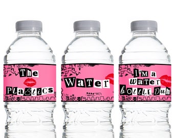 Mean Girls water bottle labels, mean girls theme party decor, The Plastics, DIY, printable, INSTANT DOWNLOAD