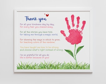 teacher appreciation poem, handprint art, DIY, teacher thank you gift, end of year, kids crafts, poem, keepsake, printable, INSTANT DOWNLOAD