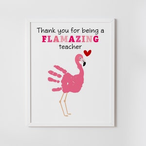Art d'empreinte de main d'appréciation d'enseignant préscolaire, bricolage, cadeau de remerciement d'enseignant, d'une fille, flamant rose, souvenir, imprimable, TÉLÉCHARGEMENT IMMÉDIAT