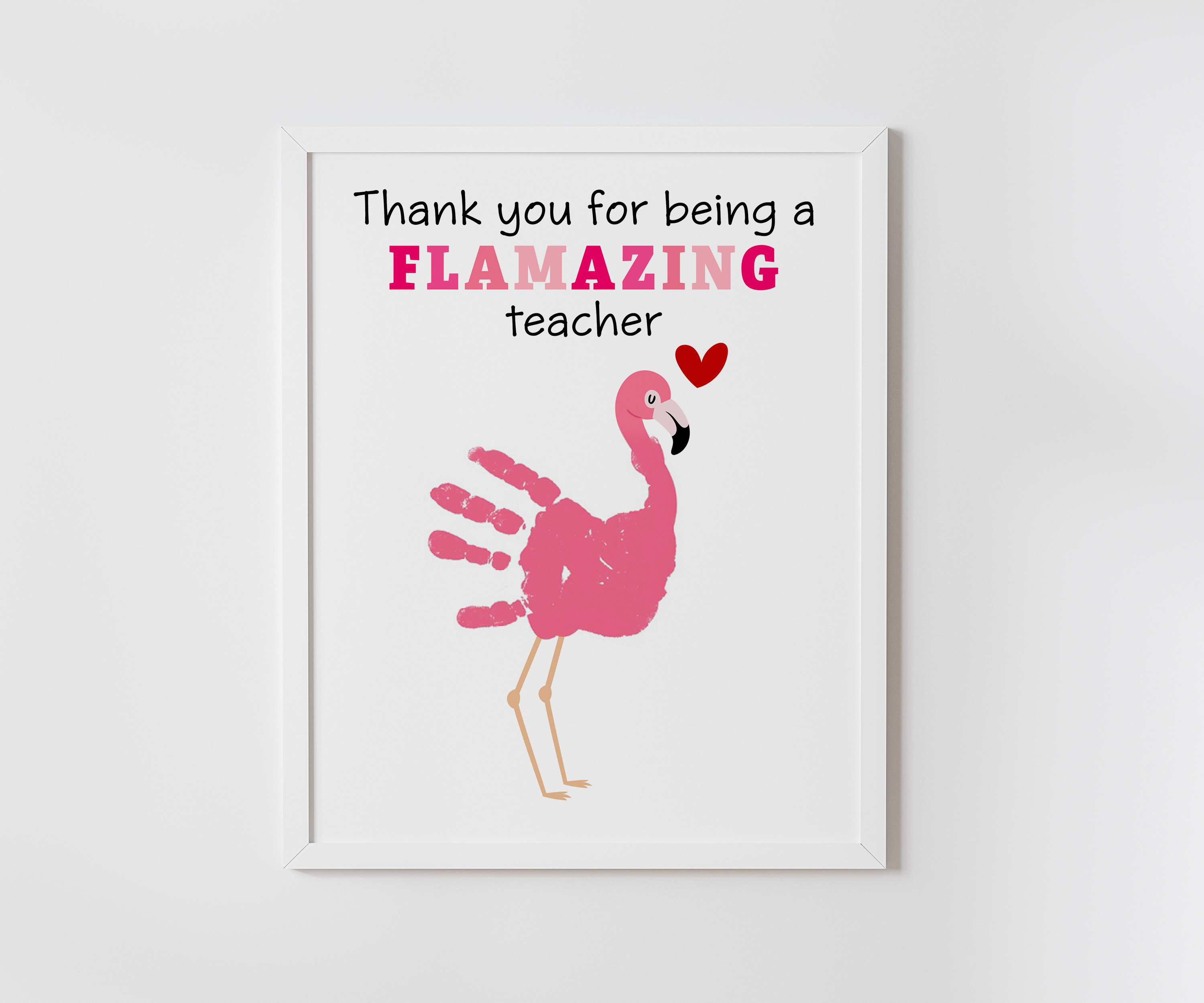 preschool teacher appreciation handprint art, DIY, teacher thank you gift, from girl, flamingo, keepsake, printable, INSTANT DOWNLOAD