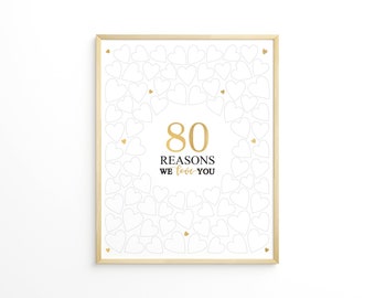 80 razones por las que te amamos, decoración de 80 cumpleaños, personalizada, ochenta cumpleaños, libro de visitas, tablero de firmas, descarga instantánea