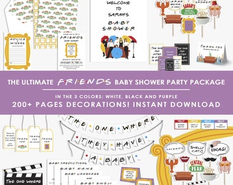 Decoración para fiesta de baby shower con temática de amigos, PAQUETE, decoración para fiesta de bebé con temática de amigos, juegos, pancarta, accesorios, bricolaje, conjunto, imprimible, descarga instantánea