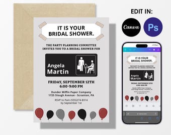 The Office theme Bridal Shower Invitation, editable, office bridal shower party invite, Canva, Photoshop, printable, INSTANT DOWNLOAD