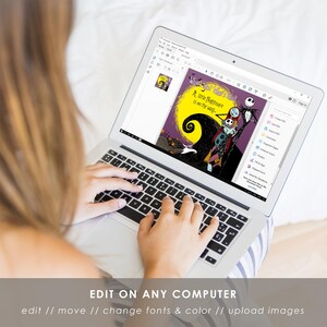May include: A laptop displaying a digital image with the text "A Little Nightmare is on the way..." and illustrations of characters against a yellow moon and purple background. The laptop screen is open, and the keyboard is visible.