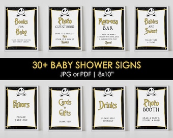 30+ Halloween Baby Shower signs, Bundle, Nightmare Before Christmas theme baby shower decor, table sign, printable, Instant Download