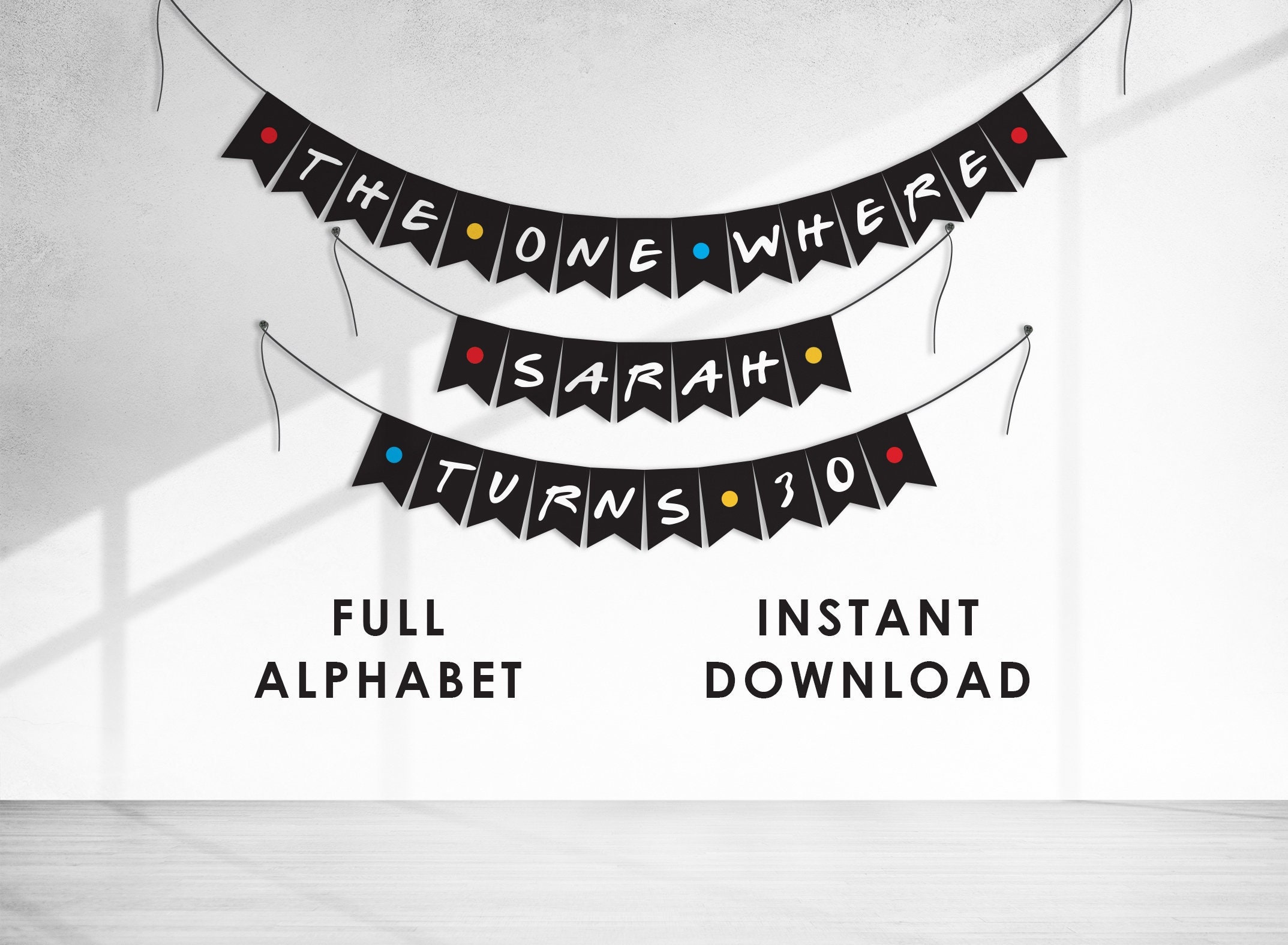 Friends birthday banner, DIY, birthday party decorations, friends theme garland, printable, Instant Download, Full Alphabet + Symbols