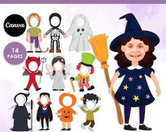 14x Halloween Costume Photo Frames, Bundle, Add Your Own Photo, DIY, Halloween Class Decor, Halloween Bulletin Board, Editable, Canva