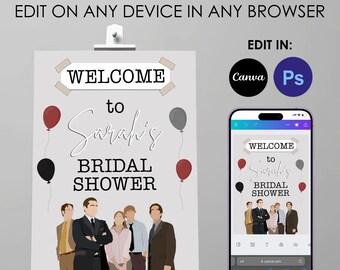 The Office theme Bridal Shower Welcome Sign, editable, welcome poster, personalized, Canva, Photoshop, printable, INSTANT DOWNLOAD