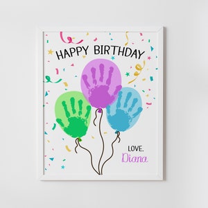 gepersonaliseerde handafdruk kunst ballonnen, kinderen ambacht, fijne verjaardag, cadeau van baby, van kinderen, doe-het-zelf, verjaardagskaart, aandenken, direct downloaden