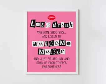 Mean Girls theme party sign, drink table sign, mean girls bachelorette party decor, mean girls birthday party, printable, INSTANT DOWNLOAD