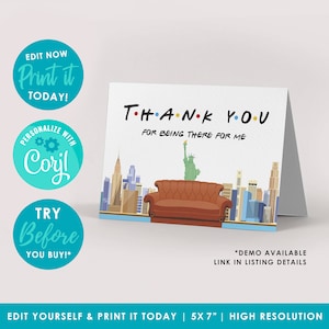 Carte de remerciement modifiable entre amis, personnalisée, cadeau d'anniversaire sur le thème des amis, personnalisée, bricolage, imprimable, TÉLÉCHARGEMENT IMMÉDIAT