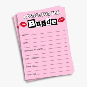 Wünsche Karte, mittlere Mädchen Thema Brautdusche Party Aktivität, Rat Karte, mittlere Mädchen Junggesellinnenabschiede, printable, Instant Download