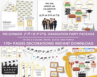 Friends theme graduation party decor, BUNDLE, friends grad party banner | props | signs, DIY, decorations, set, printable, Instant Download