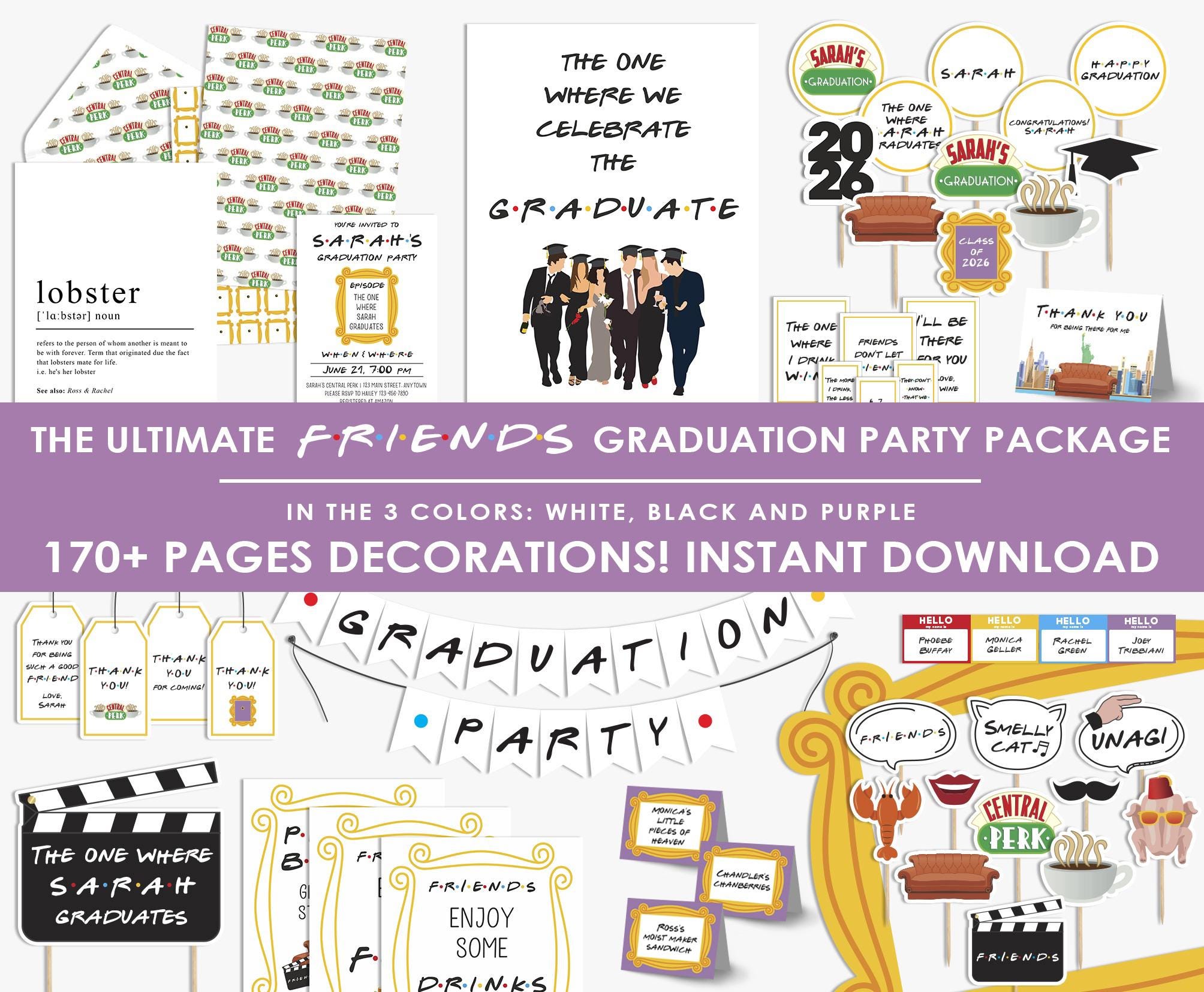 Friends Grad Ball Friends Theme Graduation Party Decor, BUNDLE, Friends Grad Party Banner ...