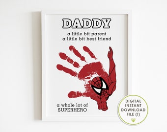 Father's Day Handprint Art Craft, superhero theme, gift from baby, DIY, birthday gift, keepsake, printable, INSTANT DOWNLOAD
