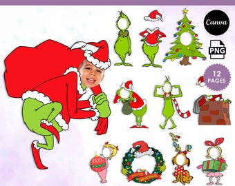 Christmas Photo Frames, Bundle, Add Your Own Photo, DIY, Mean Guy Add Photo Clipart, Editable, Christmas surprise gift, png, Canva