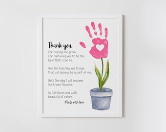 teacher appreciation handprint art, DIY, teacher thank you gift, end of year, kids crafts, poem, keepsake, printable, INSTANT DOWNLOAD