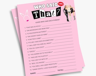 Who Said That, Mean Girls theme party game, mean girls birthday | bachelorette activity, printable, INSTANT DOWNLOAD