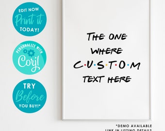 Cartello personalizzato modificabile, cartello tema amici, fai da te, stampabile, download immediato