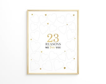 23 Reasons We Love You, Birthday Party Decor, Sign In GuestBook, gold, guest book, printable, Instant Download