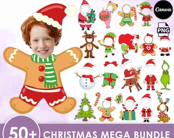 Christmas Photo Frames, Bundle, Add Your Own Photo, DIY, Elf Face | Gingerbread | Santa, Editable, Xmas decor surprise gift, png, Canva