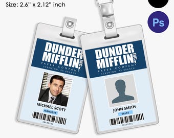 The Office ID Badges, editable, Dunder Mifflin badge, Office theme Id card, Canva, Photoshop, printable, INSTANT DOWNLOAD