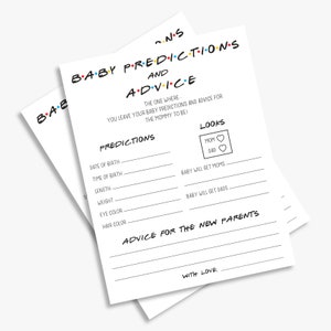 Tarjeta con predicciones y consejos para bebés, baby shower con temática de amigos, género neutro, deseos para el bebé, imprimible, rellenable, DESCARGA INSTANTÁNEA