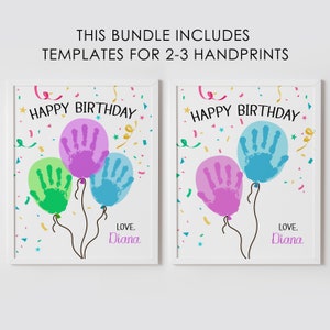 Birthday Balloon Handprint Art, kids craft, happy birthday, gift from baby, from kids, DIY, birthday card, keepsake, Instant Download