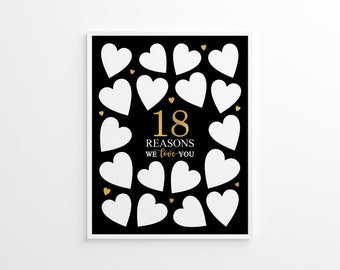 18 Reasons We Love You, 18th Birthday Party Decor, black & gold, Guestbook, Eighteen boy Bday, Sign In Guest Book, Instant Download