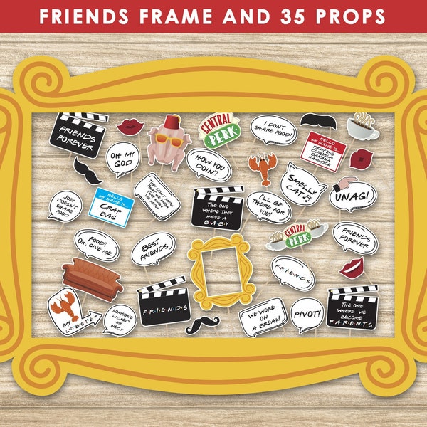 Friends Photo Booth Frame & Props, BUNDLE, friends theme baby shower party decor, selfie frame, DIY, printable, Instant Download