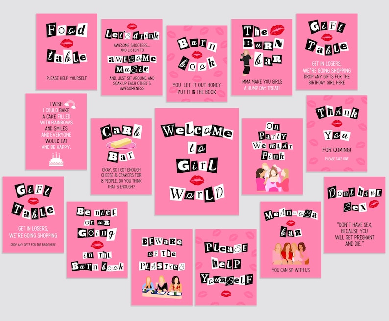 Mean Girls theme party sign, BUNDLE, mean girls poster, set, bachelorette, birthday, decoration, flyer, printable, INSTANT DOWNLOAD image 2