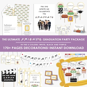 Friends theme graduation party decor, BUNDLE, friends grad party banner | props | signs, DIY, decorations, set, printable, Instant Download
