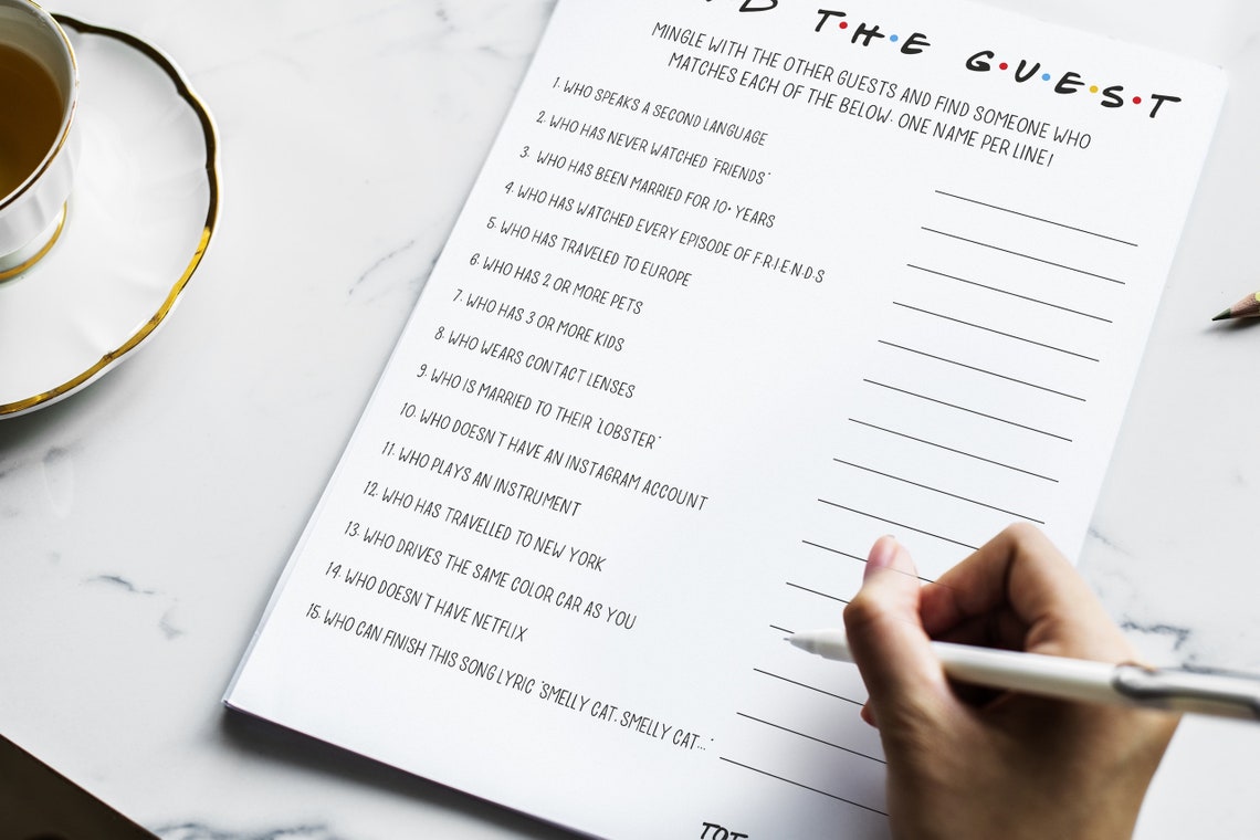 Find the Guest Game, Friends Theme Birthday Party Activity, Fillable ...