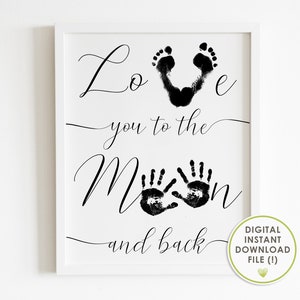 handprint art craft, I love you to the moon & back, Valentine's Day, crafts for kids | for babies, keepsake, nursery decor, INSTANT DOWNLOAD