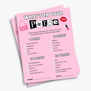 Ce qu'il y a dans votre sac à main, activité de fête à thème Mean Girls, ce qu'il y a dans votre sac à main, imprimable, TÉLÉCHARGEMENT IMMÉDIAT