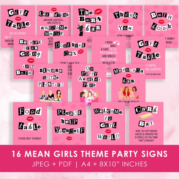 Mean Girls theme party sign, BUNDLE, mean girls poster, set, bachelorette, birthday, decoration, flyer, printable, INSTANT DOWNLOAD