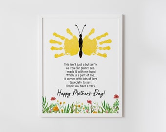 Butterfly handprint art craft, DIY, Mother&#39;s day gift from baby, first mothers day, keepsake, printable, INSTANT DOWNLOAD