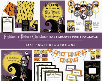 Nightmare Before Christmas baby shower party decor, BUNDLE, halloween baby party games | banner | props, DIY, printable, Instant Download
