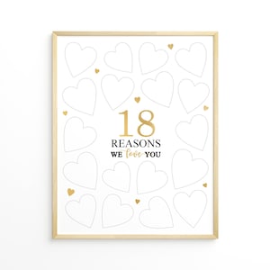18 Reasons We Love You, 18th Birthday Party Decor, gold, Guestbook, Eighteen Bday, Sign In Guest Book, printable, Instant Download
